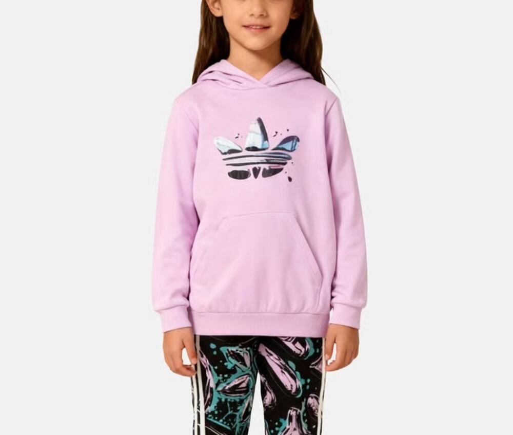 adidas Originals Girls Lilac Iridescent Trefoil Logo Pullover Hoodie Size 5-6Y